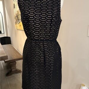 LOFT Black Sheath Midi Dress Sleeveless Crew Neck